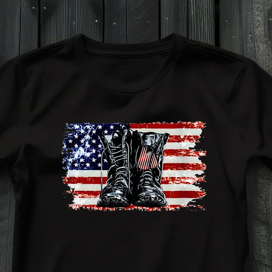 Memorial & Veteran's Day Combat Boots and Flag T-Shirt